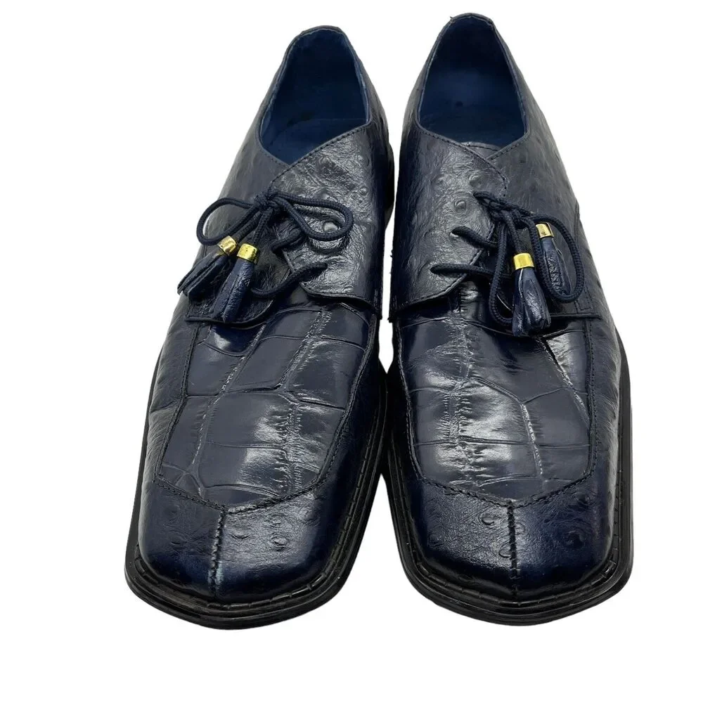 Marco Vicci Dress Shoes Titus Croc Embossed Tassel Mens Size 10 M Blue Vintage